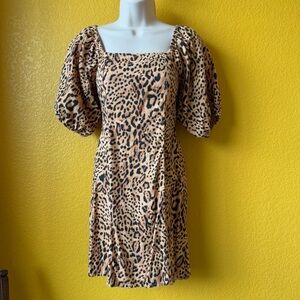 Billabong Cotton Viscose Puff Sleeve Smock Animal Print Dress Made in India